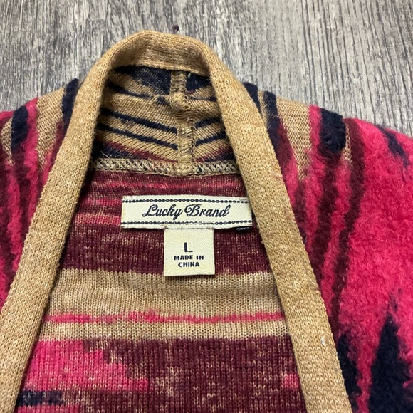 Lucky Brand Open-Front Aztec Cardigan Sweater - Pink, Turquoise, Tan, Black - Picture 5 of 5